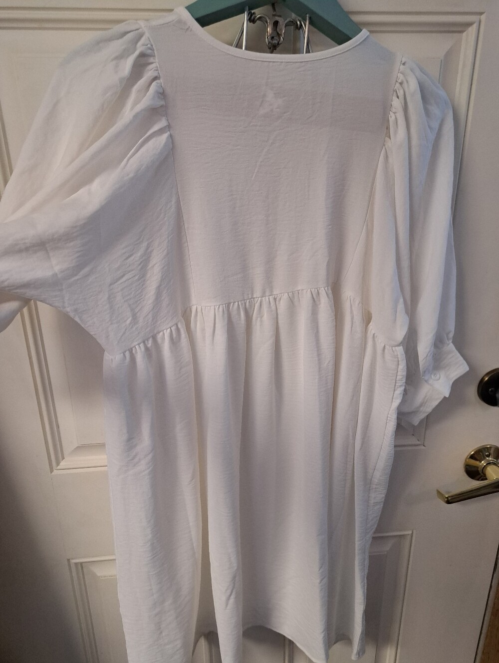 White Peasant Midi Dress with Tie Neck - Picture 4 of 7